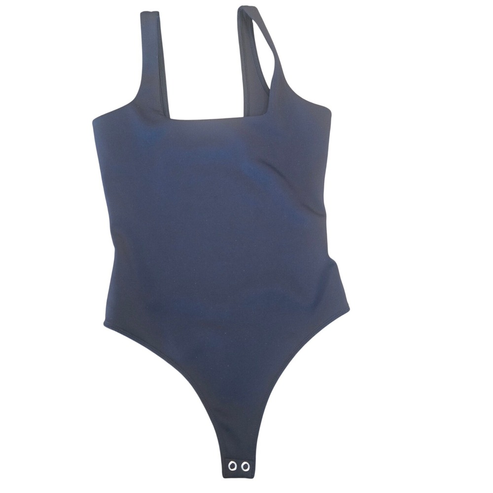 Good American Womens Square Neck‎ Thong Bodysuit Black Size 1